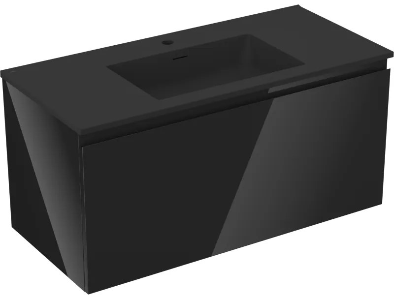 Mexen Orio szafka łazienkowa 100 cm z umywalką Otis, 1 szuflada, czarna połysk/czarna mat - 91A10-10047-1-BF70-W18M71