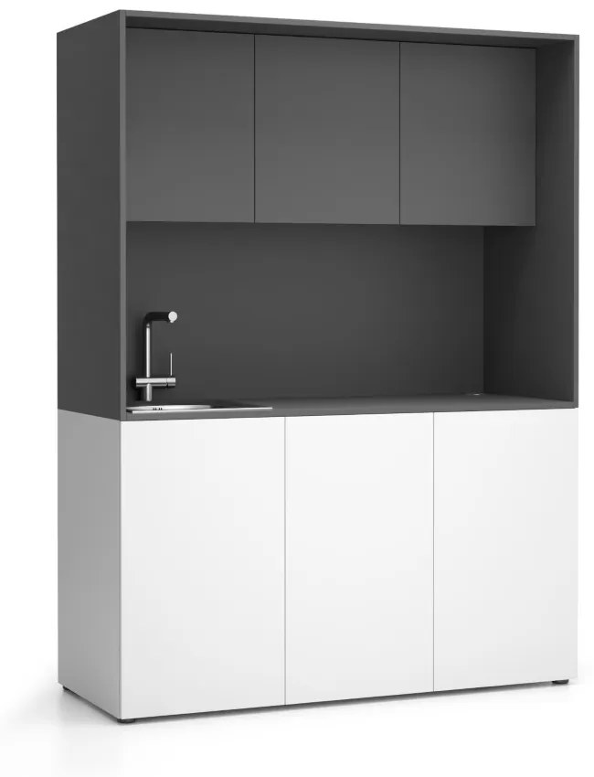 Kuchnia biurowa NIKA ze zlewem i kranem 1481 x 600 x 2000 mm, grafit, lewo