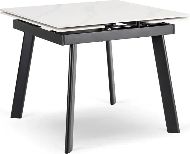 Stół Rozkładany Kwadratowy LARES 90-150 cm Ceramiczny Biały Marmur/Czarny Nowoczesny