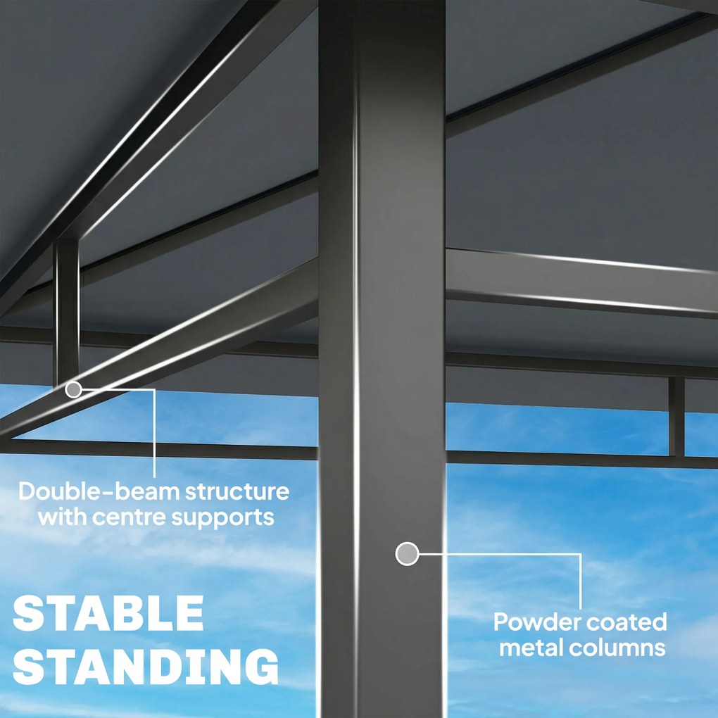 Outsunny Pawilon grillowy 2,4 x 1,4 m, wiatroodporne zadaszenie z dwuwarstwowym dachem i półkami bocznymi | Aosom PL