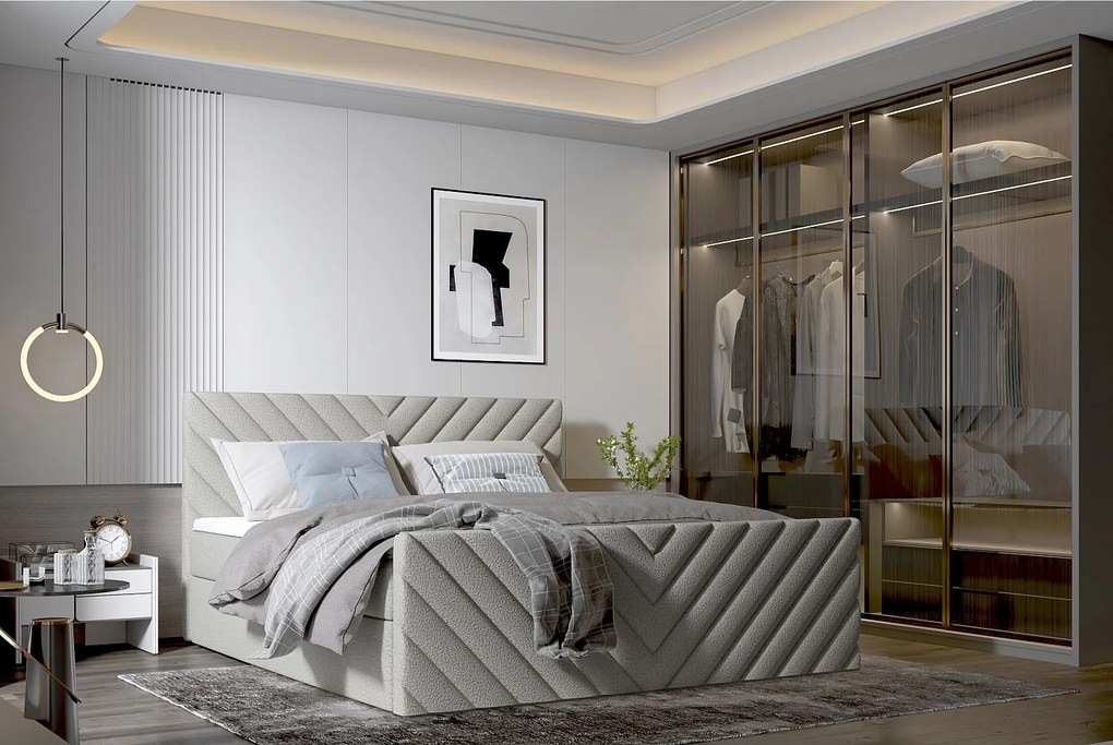 Nowoczesne łóżko tapicerowane TOGO z pojemnikiem na pościel 140x200 cm w tkaninie CENTAUR 14 szarej