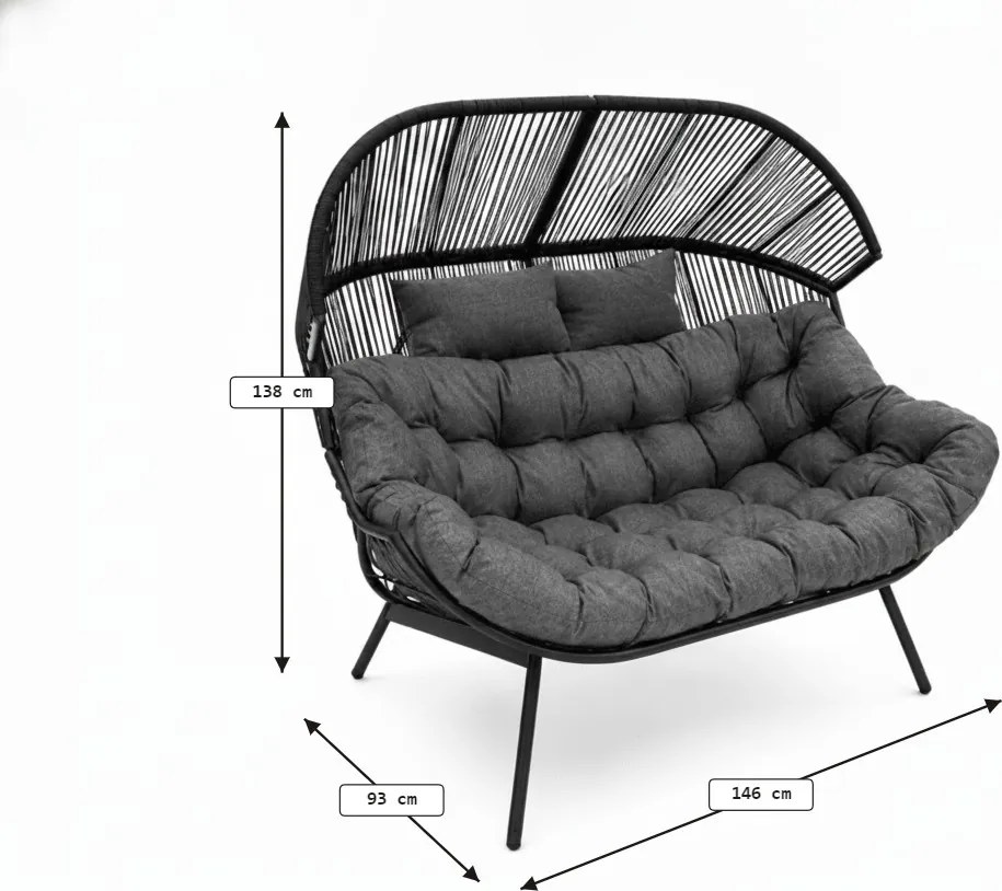 Sofa ogrodowa AURELO dwuosobowa 146 cm, czarna