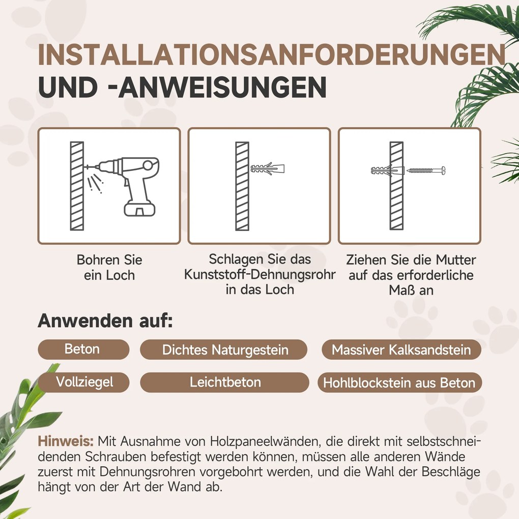 PawHut 5-częściowy zestaw ścienny do wspinaczki dla kotów domowych z drapakami, matą do drapania, łóżkiem dla kota, piłkami do zabawy, Jasnoszary
