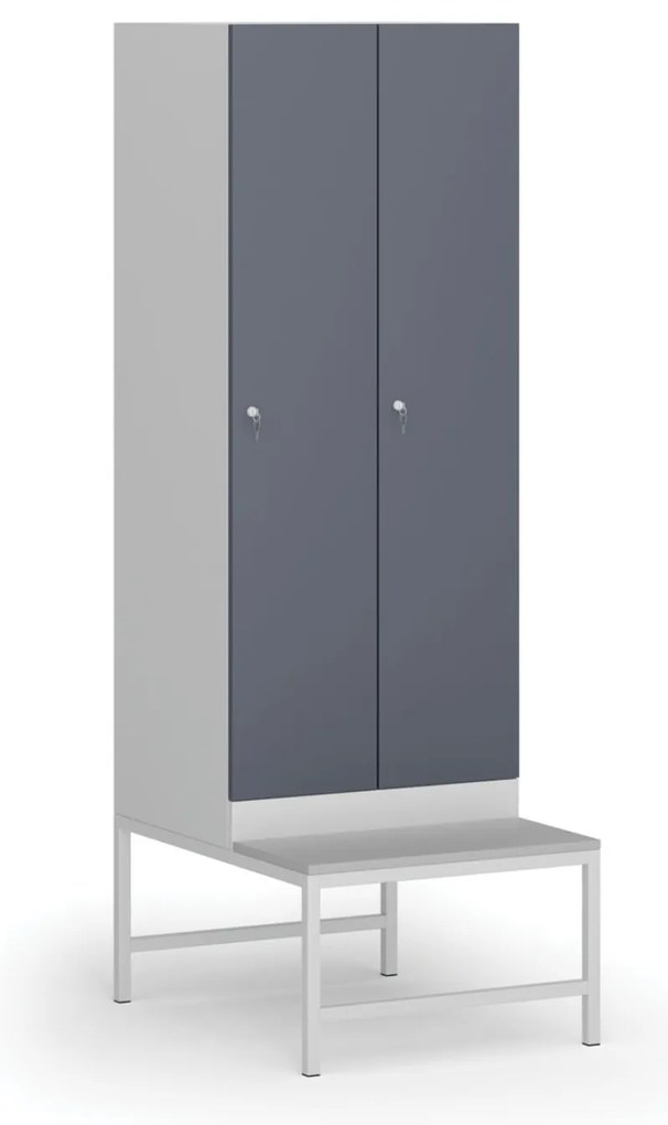 Szafka ubraniowa z ławką, 2-drzwiowa, 1875 x 600 x 500/800 mm, demontaż, zamek cylindryczny, drzwi ciemnoszare