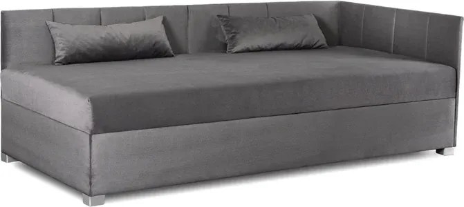 Łóżko Tapczan Młodzieżowe KARO 2 90x200 cm Narożne Szare Welurowe