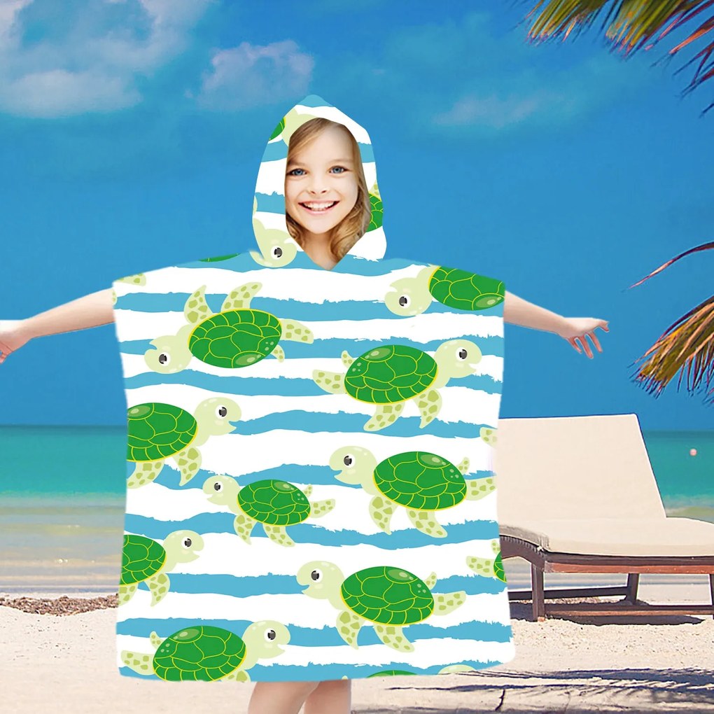 Dziecięce ponczo TURTLES zielone 60x120 cm