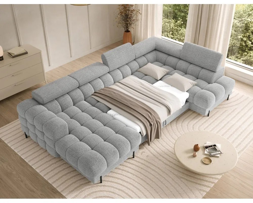 Szary rozkładany narożnik z materiału bouclé (prawostronny/w kształcie litery U) Feraria – ELTAP