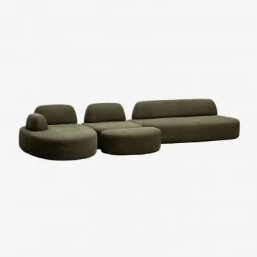 Sofa Modułowy Z Lewym Szezlongiem, 3-częściowy, Z Modułem Narożnym I Tapicerowanym Pufem Giorgia Tkaniny Verde Army - Sklum