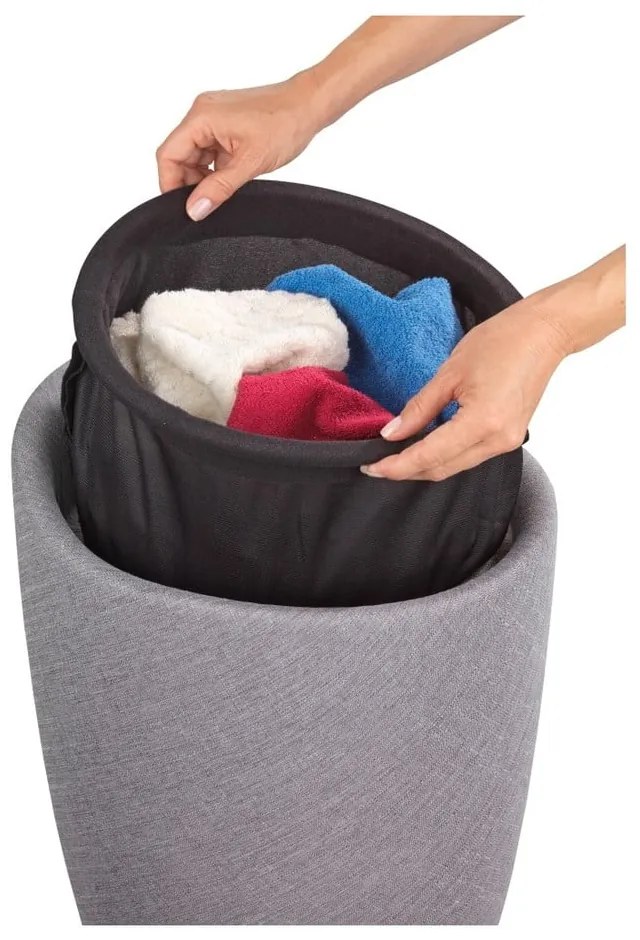 Jasnoszary kosz na pranie i taboret w jednym Wenko Linen Look, 20 l