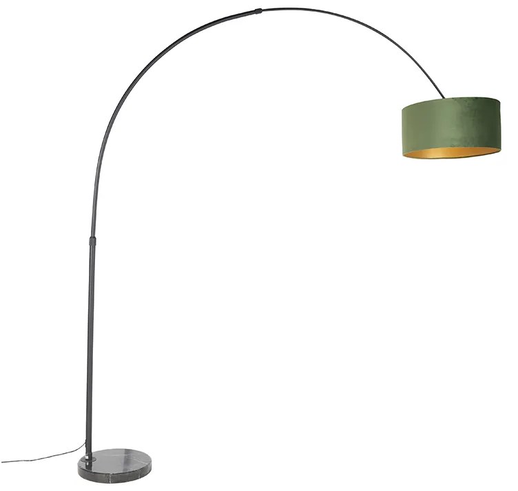 Luk Łukowa lampa czarna welurowa klosz zielony ze złotem 50 cm - XXL Nowoczesny Oswietlenie wewnetrzne