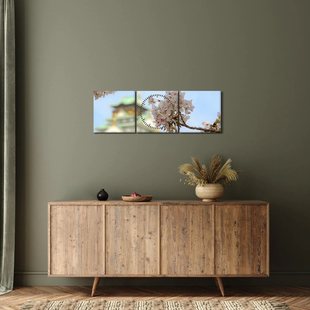 Obraz - Sakura (z zegarem) (90x30 cm)