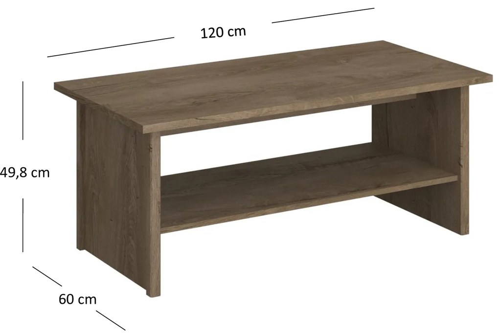 Ława z Półką do Salonu Drewniana VORTE 120 cm Dąb lefkas Nowoczesna