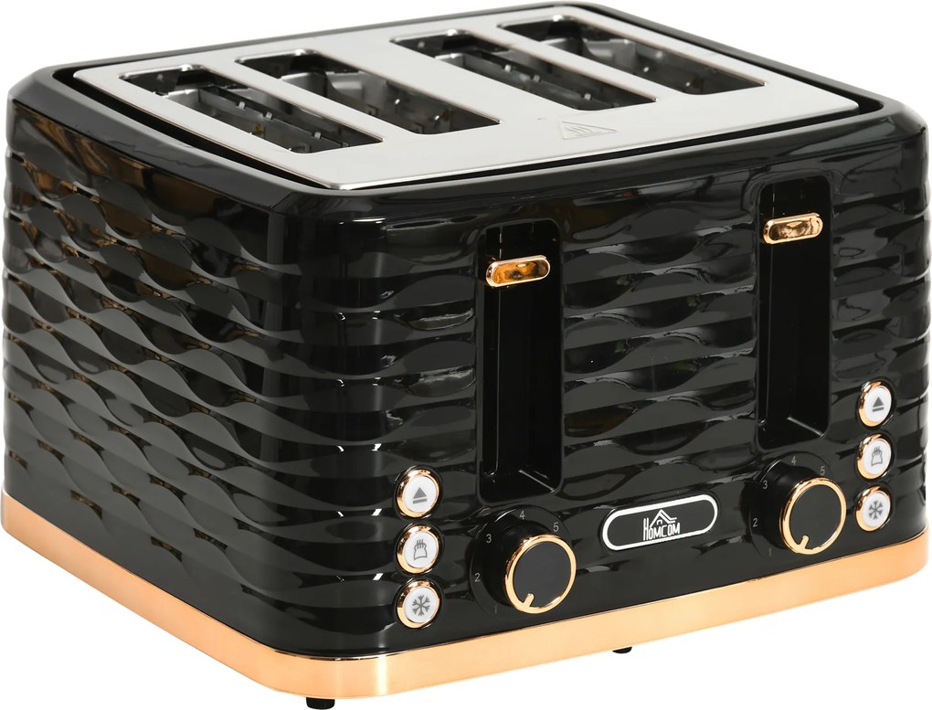 HOMCOM Toster na 4 kromki, falisty design, wiele funkcji, taca na okruchy, Czarny