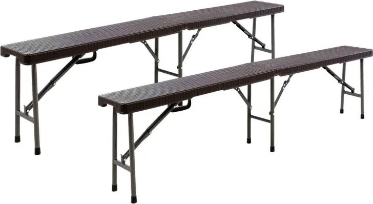 Ogrodowy komplet 2 szt. ławek z ratanowym wzorem - brązowe