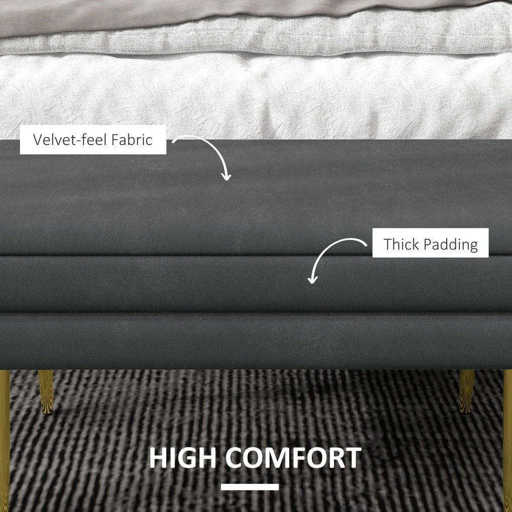 HOMCOM Ławka Tapicerowana z Przestrzenią do Przechowywania, Drewno Lite, 79,5 cm x 37,5 cm x 43 cm, Ciemnoszary