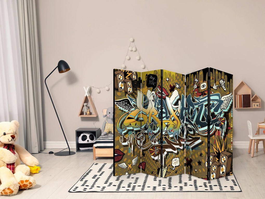 Parawan jednostronny Street art 225x172 cm 5-częściowy wielokolorowy ARTGEIST B