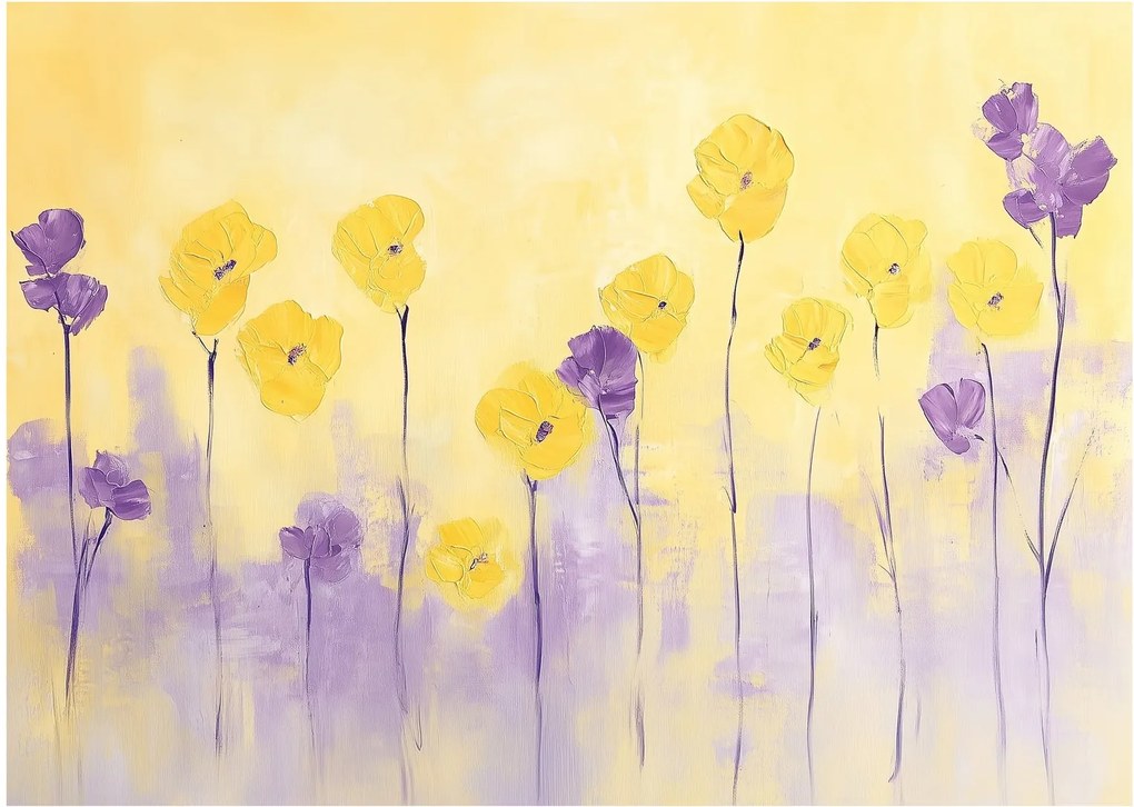 Obraz - Fioletowe i żółte kwiatuszki (70x50 cm)