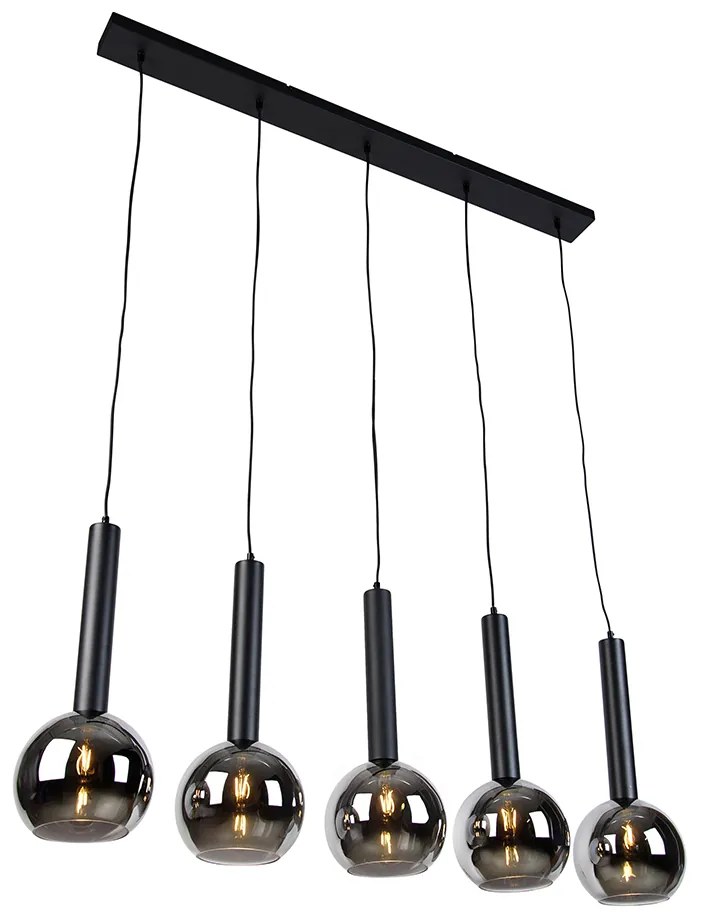 Nowoczesna lampa wisząca czarna z przydymionym szkłem 5-źródłowa - Clayton Nowoczesny Oswietlenie wewnetrzne