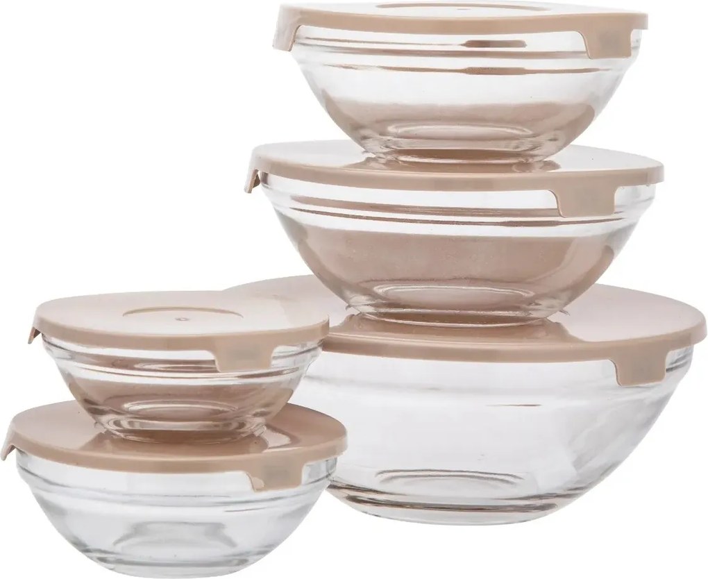 Altom Zestaw szklanych misek z pokrywką, beżowy, 5 szt.