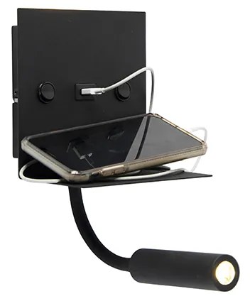 Nowoczesna lampa ścienna USB czarna z elastycznym ramieniem - Duppio Nowoczesny Oswietlenie wewnetrzne