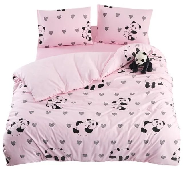 Różowa pościel jednoosobowa z prześcieradłem/3-częściowa 160x220 cm Panda – Mila Home