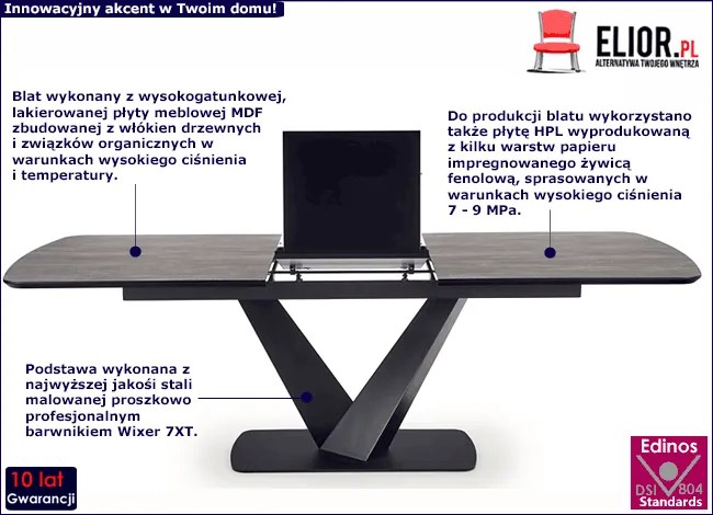 Szary nowoczesny stół rozkładany - Lumbra