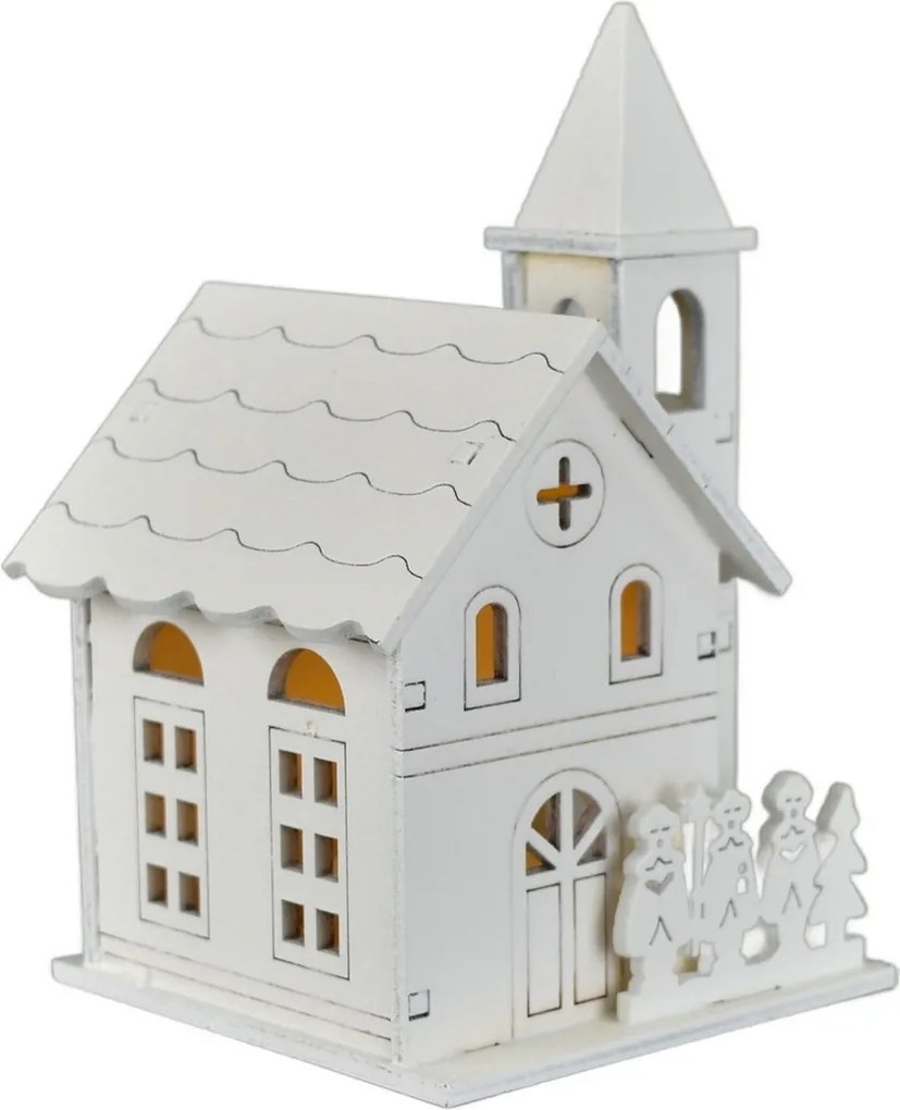 Świąteczna dekoracja świetlna Drewniany kościół, 8 x 13 x 8 cm, LED