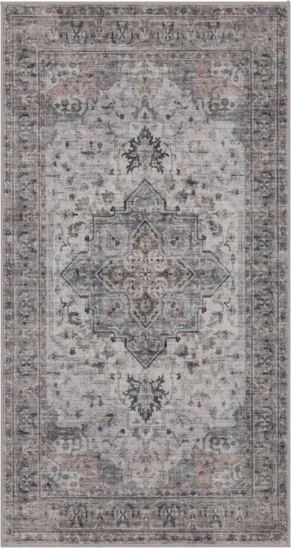 Dywan vintage INKA Klasyczny Medalion z Efektem Postarzenia Beżowo-Szary 80 cm x 150 cm