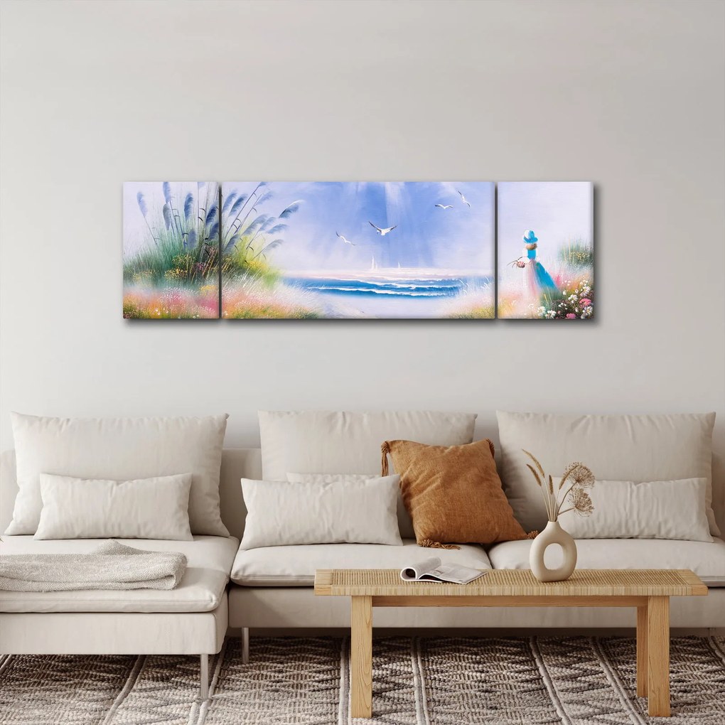 Obraz - Romantyczna plaża, obraz olejny (170x50 cm)