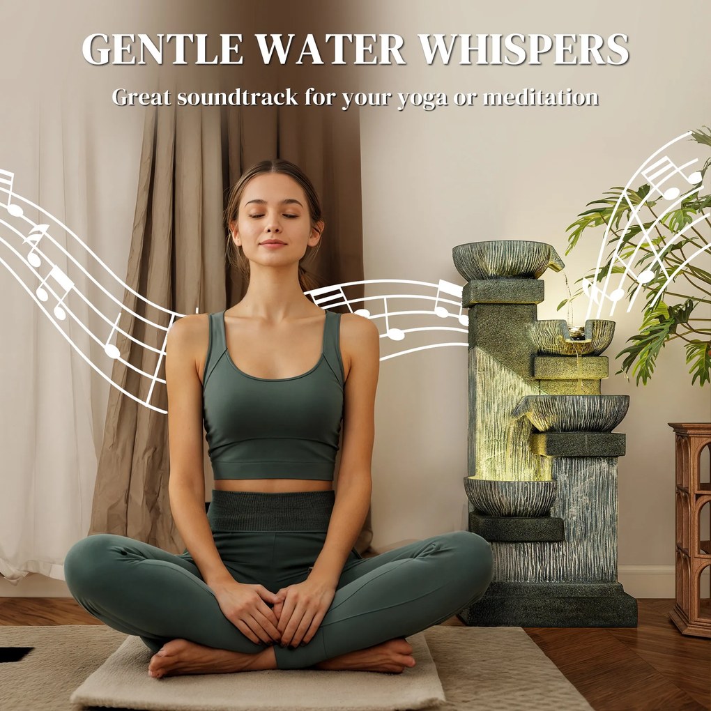 Outsunny 85 cm Zewnętrzna Fontanna, Czteropoziomowa Dekoracyjna Fontanna, Sztuczny Wodospad z Oświetleniem LED i Pompą, Szara