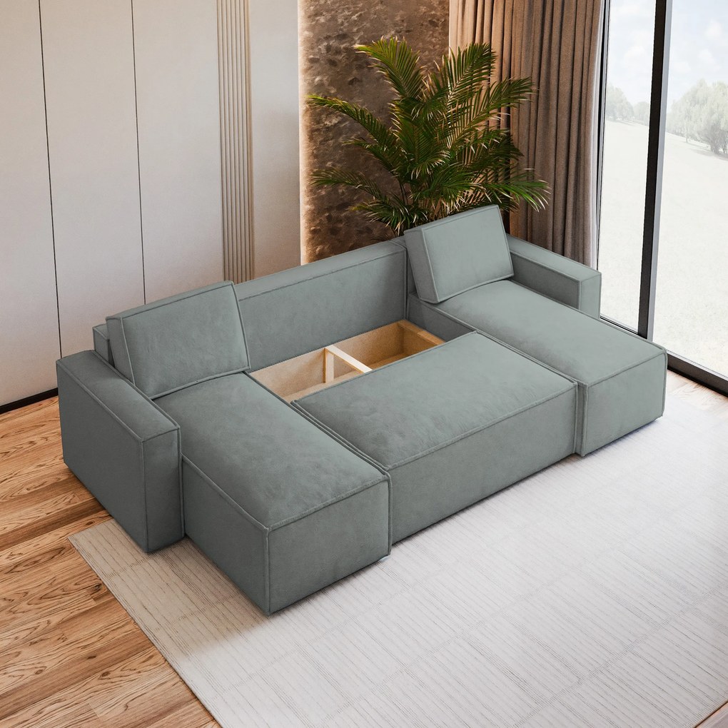 Masseno Narożnik PESANO z funkcją spania i pojemnikiem na pościel Narozniki U, Rozkładana sofa - Szary, MONOLITH 85