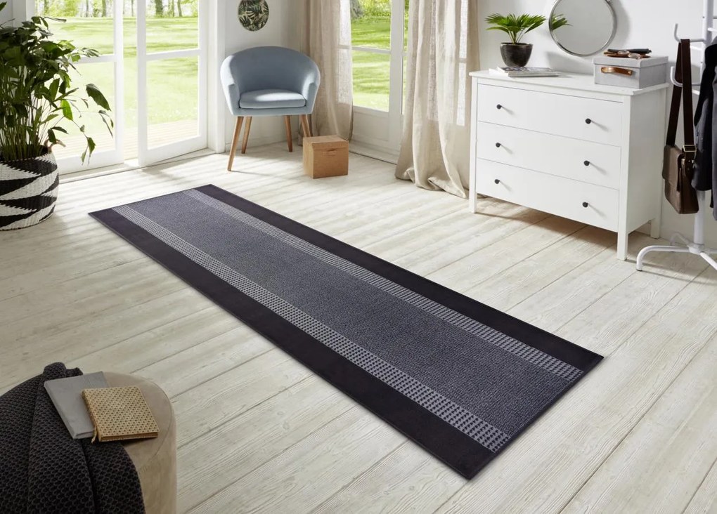 Dywan nowoczesny Basic czarno-szary chodnik 80 cm x 200 cm