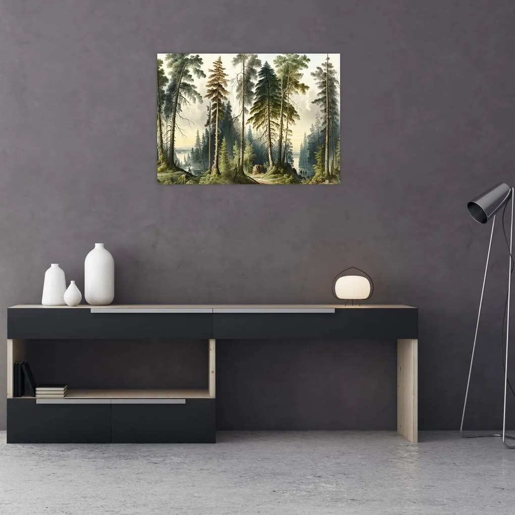 Obraz - Krajobraz lasów w stylu vintage (70x50 cm)