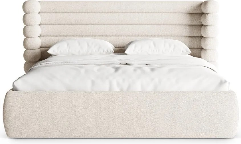 Beżowe tapicerowane łóżko dwuosobowe ze schowkiem ze stelażem 180x200 cm Mount – Micadoni