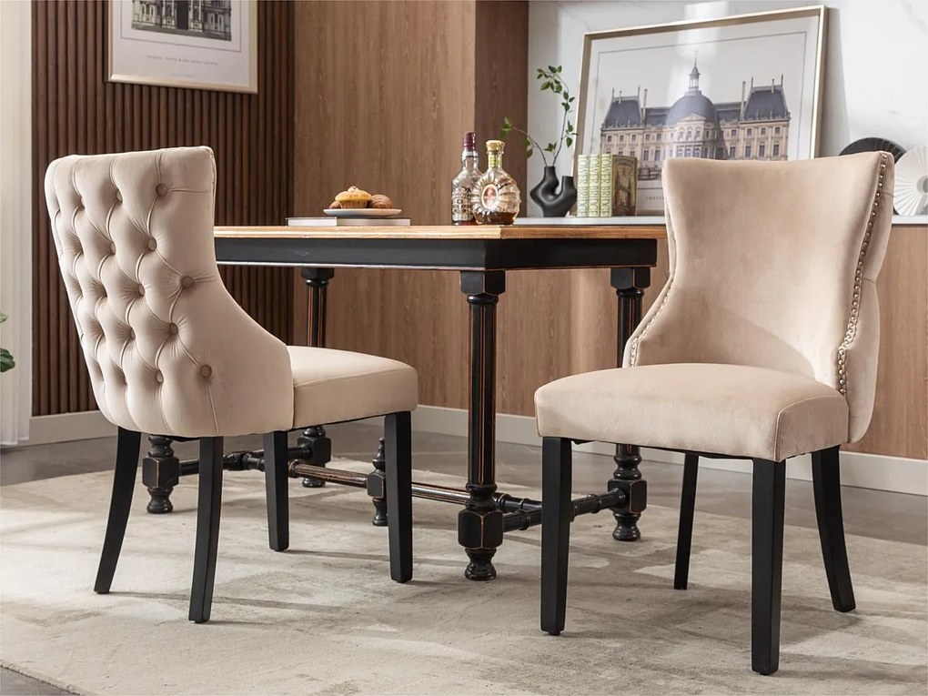 Zestaw 2 aksamitnych krzeseł gondolowych - nogi z litego drewna - beż