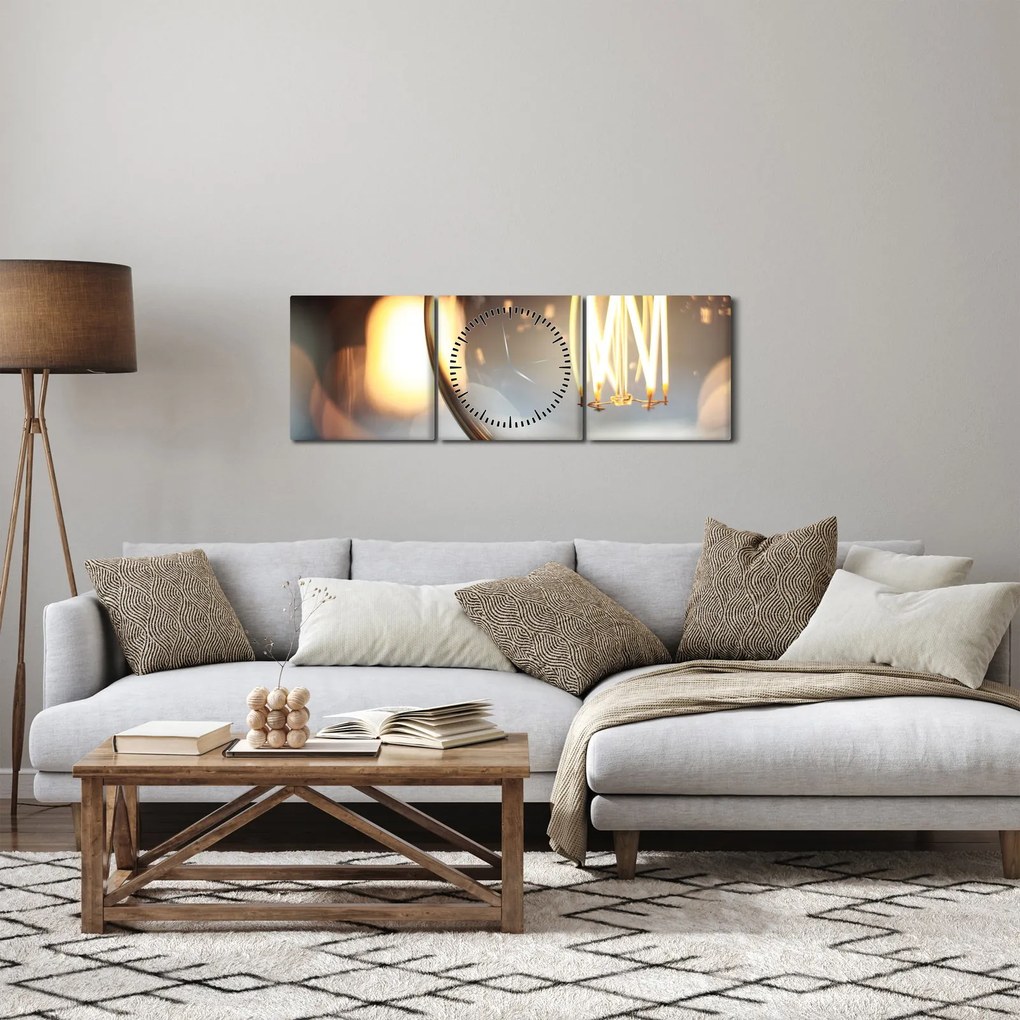 Obraz świecącej żarówki (z zegarem) (90x30 cm)