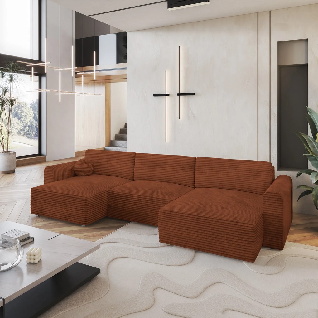 Masseno Narożnik FENTO z funkcją spania i pojemnikiem na pościel Narozniki U, Rozkładana sofa - Brązowy, TILIA 52