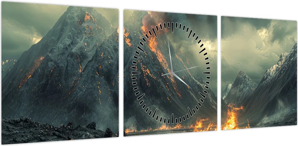 Obraz - Erupcja wulkanu (z zegarem) (90x30 cm)