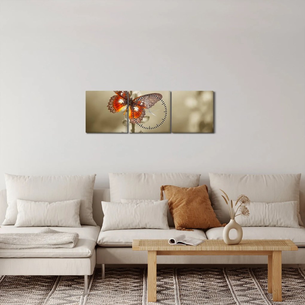 Obraz motyla (z zegarem) (90x30 cm)