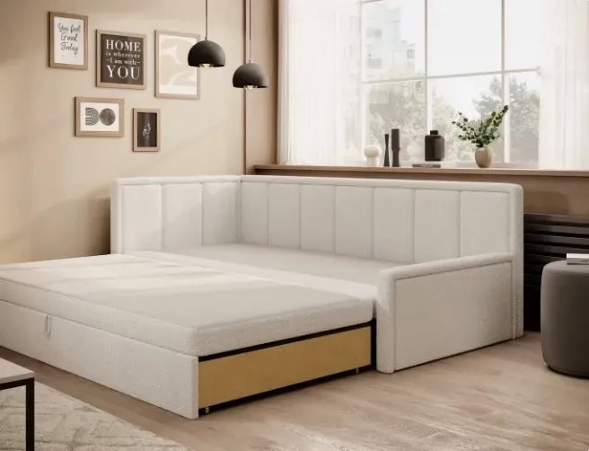 Sofa rozkładana z funkcją spania FULGEO kremowa lewa ELTAP