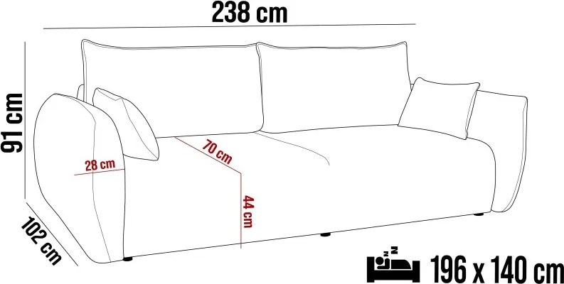 Sofa Kanapa SAPHIRE 3 osobowa wolnostojąca w tkaninie FLOW 22