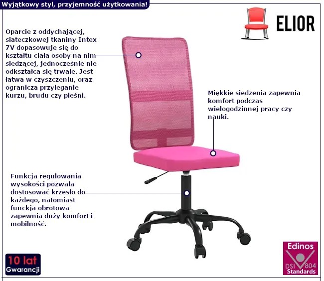 Różowe regulowane krzesło biurowe W4-H84