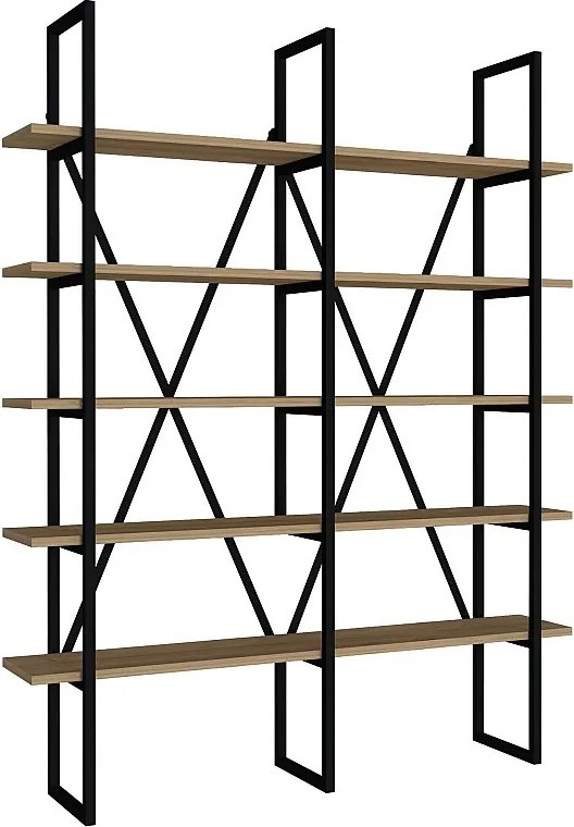 Regał na książki – 126 cm x 160 cm x 26 cm – szafirowy i czarny – płyta wiórowa pokryta melaminą i metal