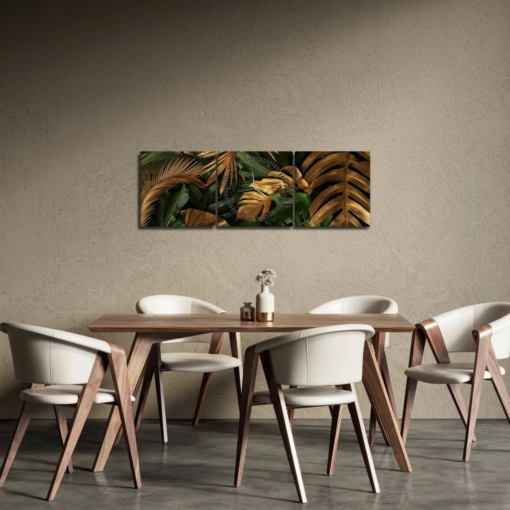 Obraz - Złote liście (z zegarem) (90x30 cm)