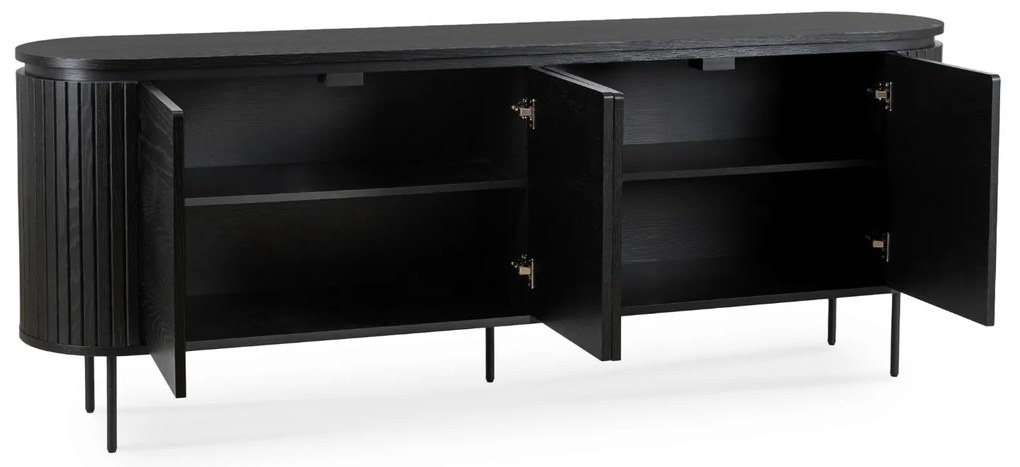 Komoda do Salonu BECK 200 cm Czarna Czterodrzwiowa Ryflowana Nowoczesna