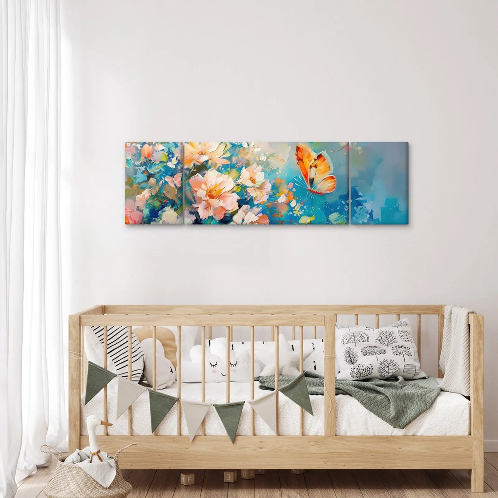 Obraz - Motyl i kwiaty, obraz olejny II. (170x50 cm)