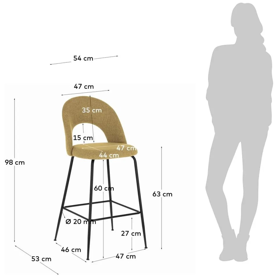 Musztardowe hokery zestaw 4 szt. (wysokość siedziska 63 cm) Mahalia – Kave Home