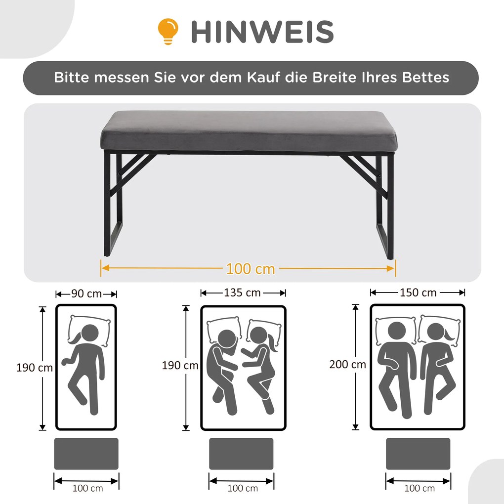 HOMCOM Ławka Sypialniana Aksamitna Tapicerka Elegancka do Makijażu i Salonu Wysoki Komfort Ciemnoszara | Aosom PL