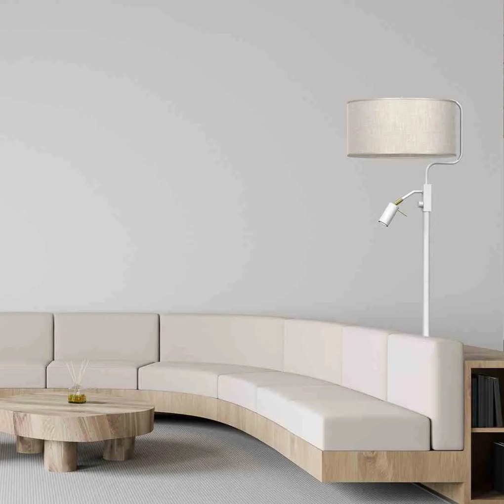 Lampa podłogowa, stojąca, pojedyncza, biała LINO BIEL / LEN 1xE27 + 1x mini GU10