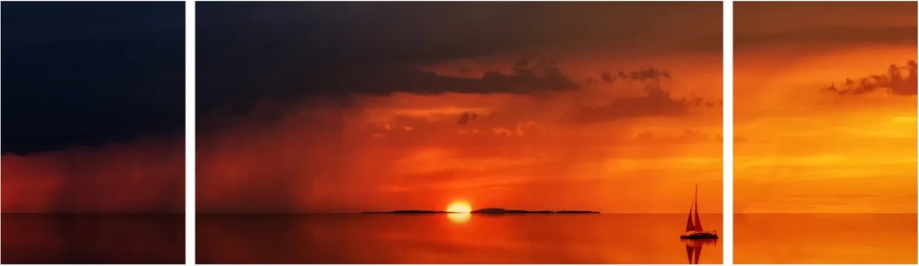 Obraz zachodu słońca z żaglówką (170x50 cm)